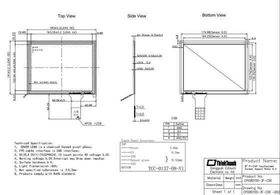 Màn hình cảm ứng điện dung đa chạm 7 &quot;-8,4&quot;, Màn hình cảm ứng chống bụi chống ánh sáng PCAP