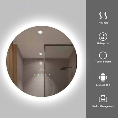 Gương thông minh màn hình cảm ứng 10.1 '', Gương phòng tắm đèn Led tròn IP65 PCAP