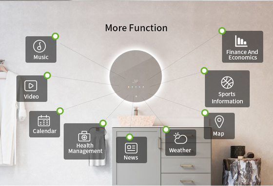 Gương thông minh màn hình cảm ứng 10.1 '', Gương phòng tắm đèn Led tròn IP65 PCAP